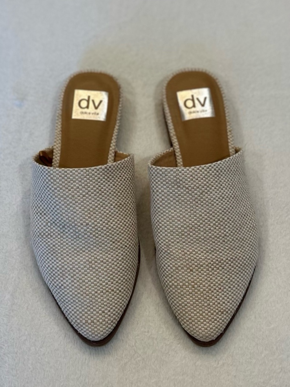 Dolce Vita Cream Woven Pointed Slip-On Mules Slides